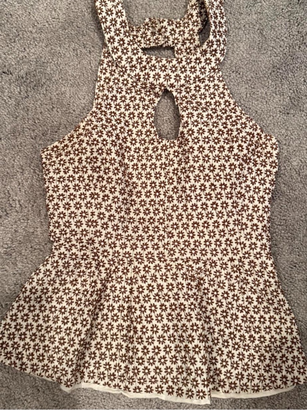 Anthropologie Vanessa Virginia Brown Floral Embroidered Peplum Tank Top